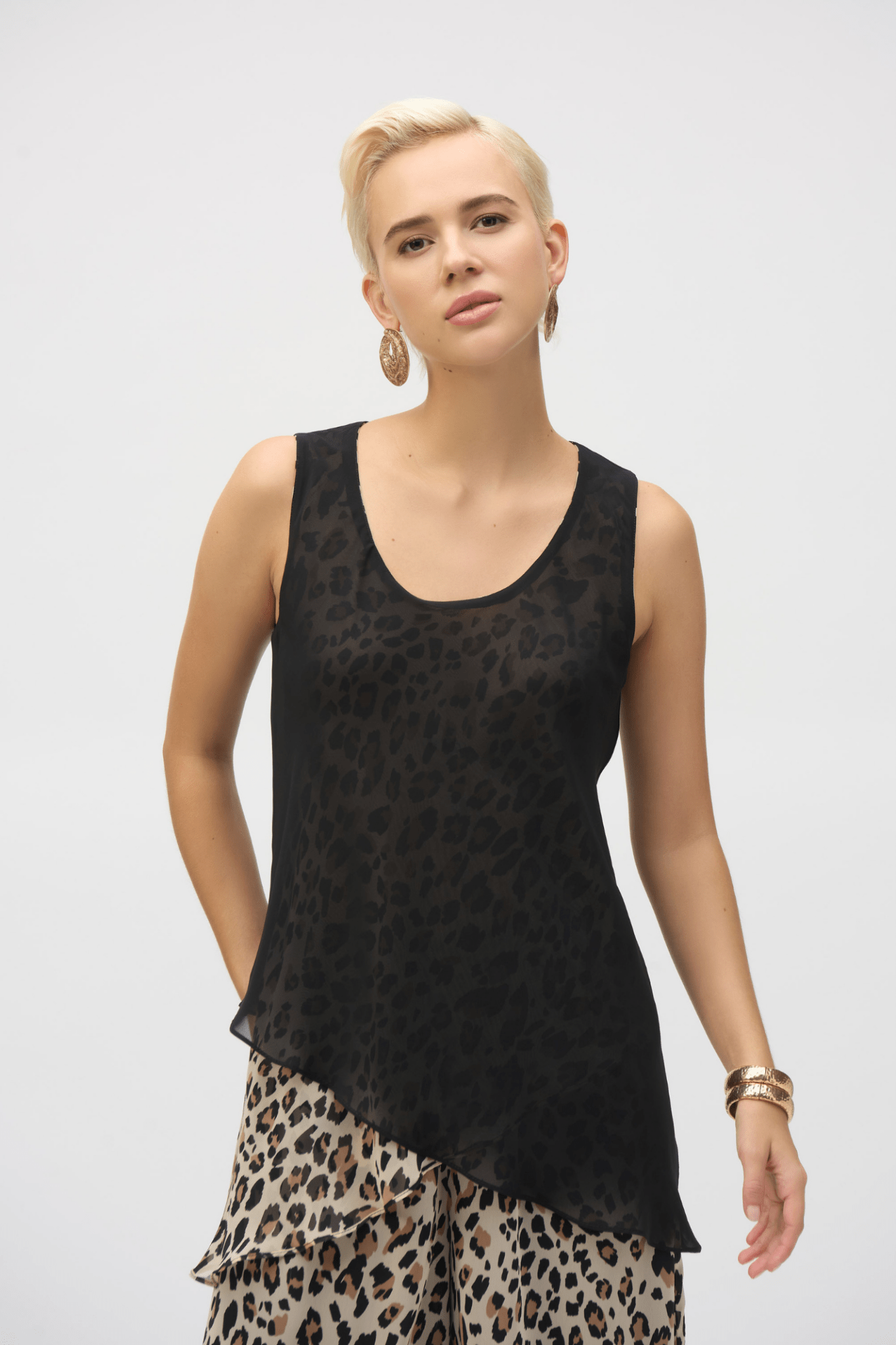 Joseph Ribkoff 252155 Chiffon Animal Print Reversible A - Line Tunic - Dotique - Joseph Ribkoff