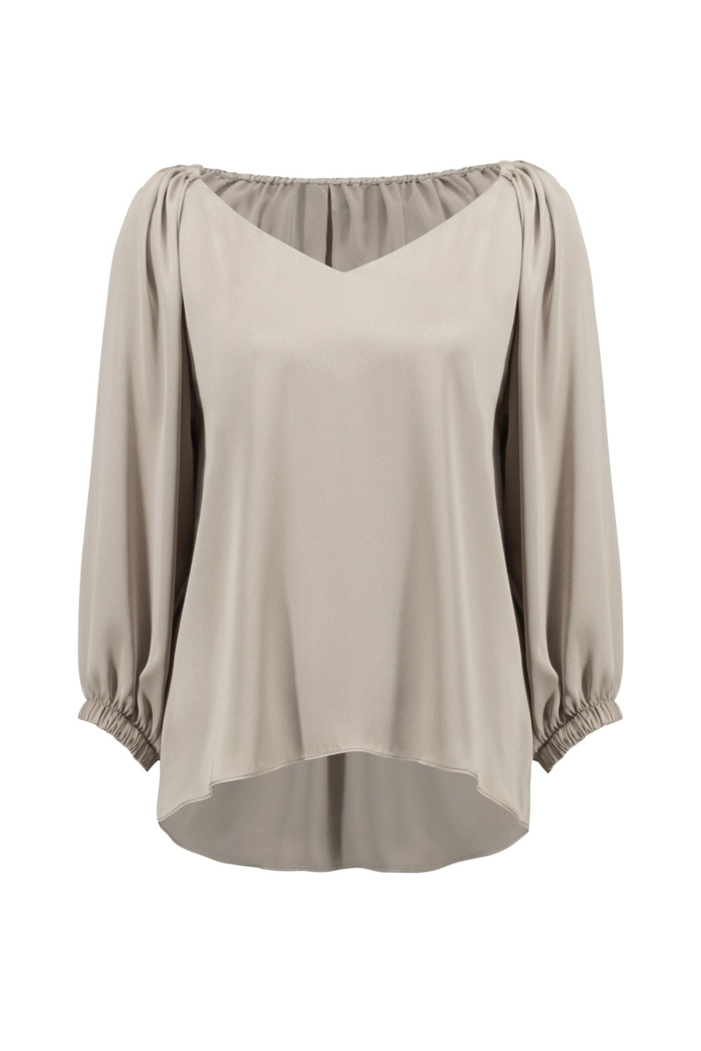joseph-ribkoff-252165-dotique-satin-v-neck-straight-top-dune-dotique-1
