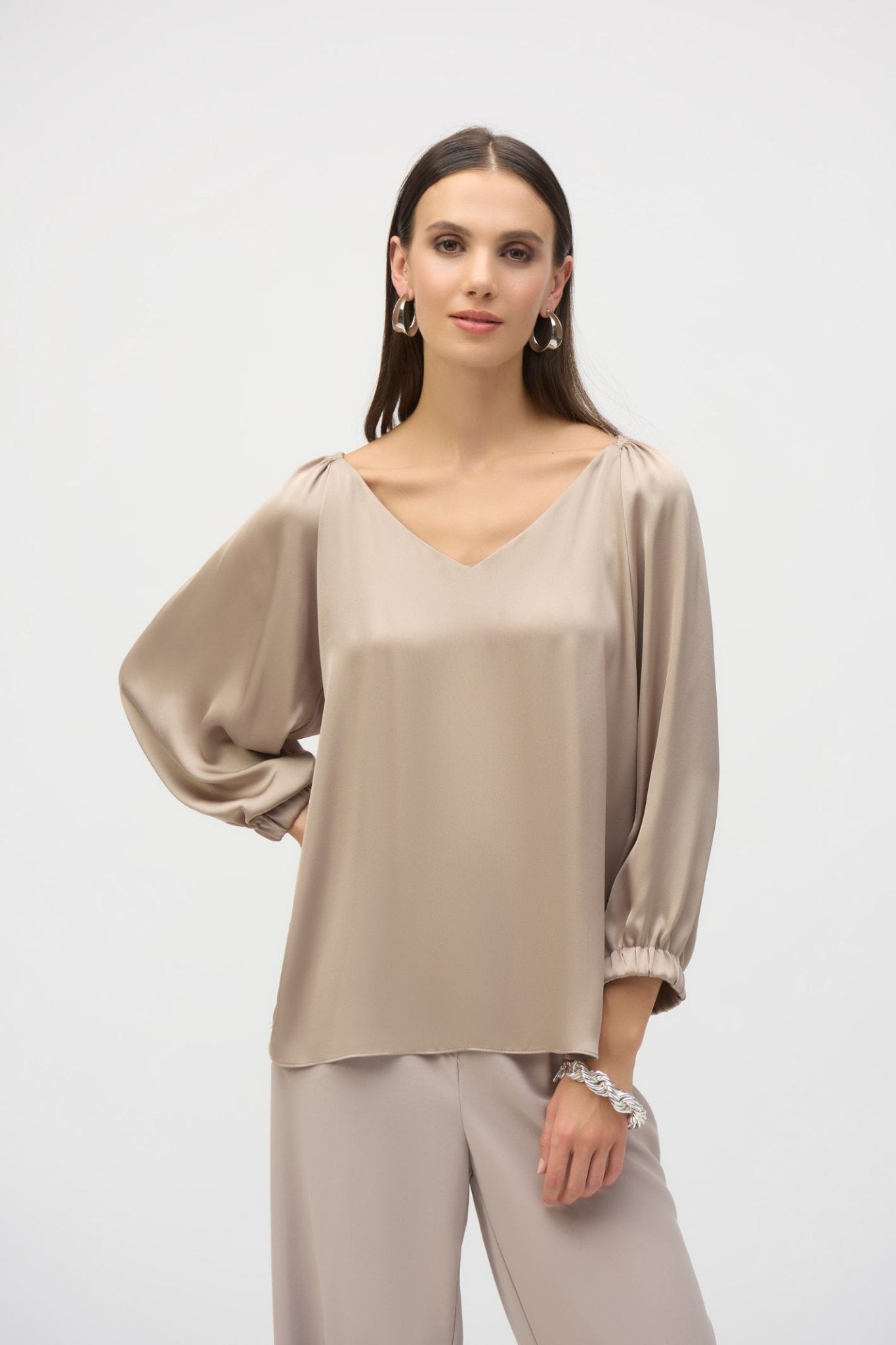 joseph-ribkoff-252165-dotique-satin-v-neck-straight-top-dune-dotique-1