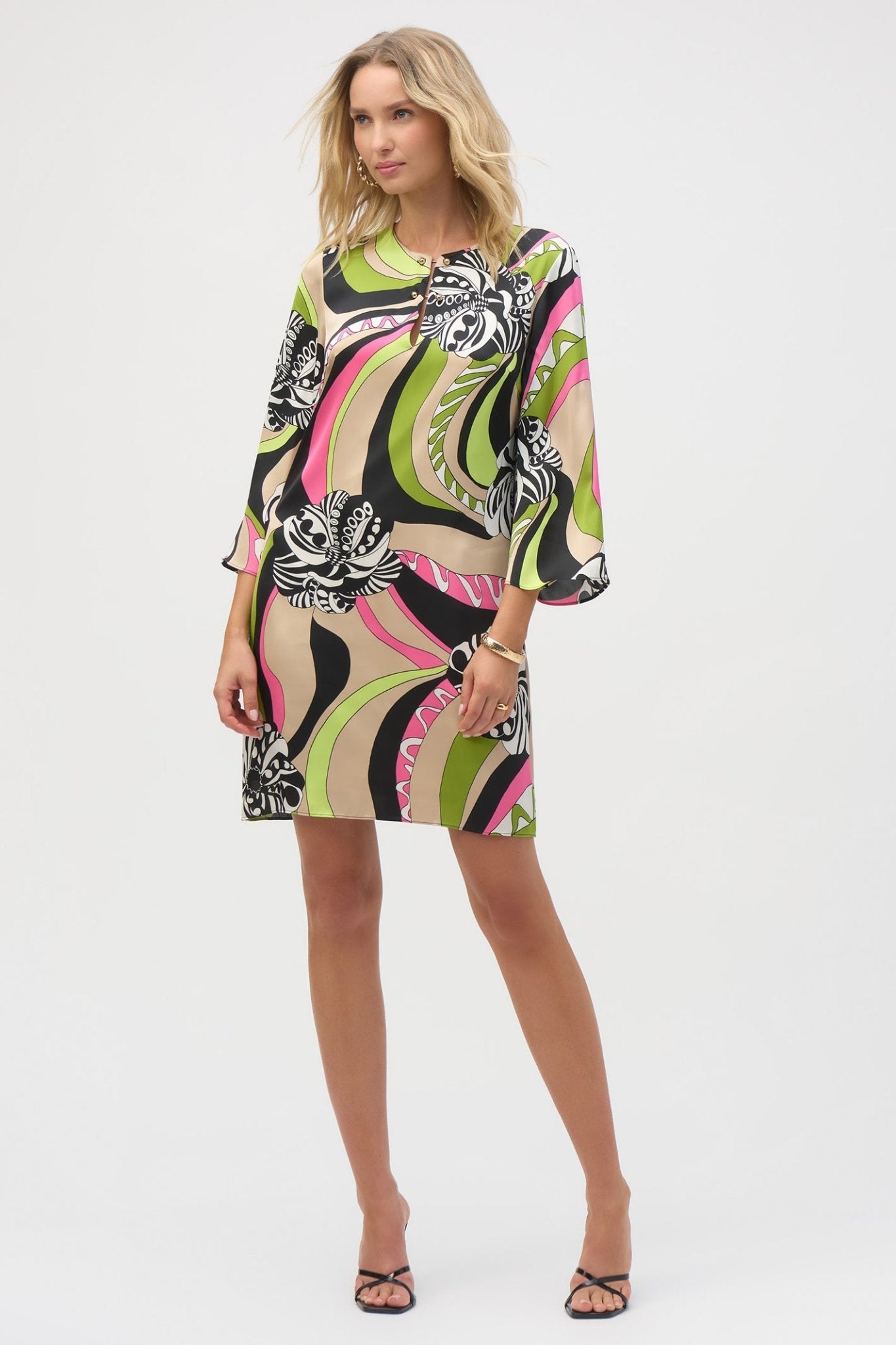 Joseph Ribkoff 252183 Black/Multi Satin Retro Print Straight Dress - Dotique