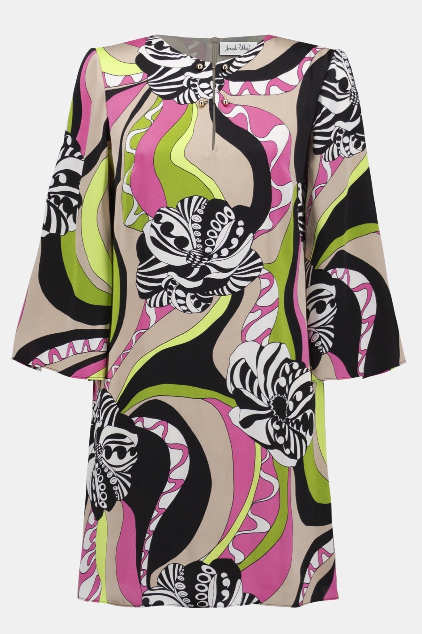 Joseph Ribkoff 252183 Black/Multi Satin Retro Print Straight Dress - Dotique