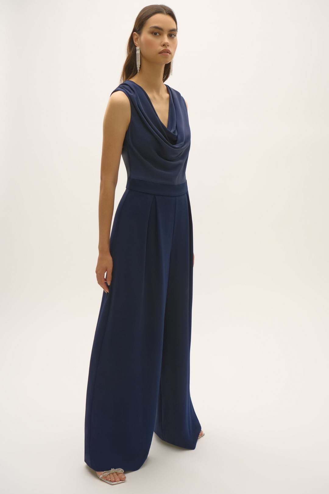 Joseph Ribkoff 252703 Midnight Signature | Satin and Crepe Wide Leg Jumpsuit