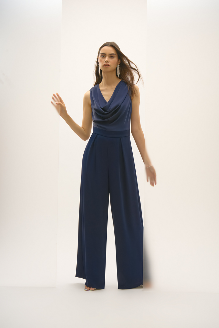 Joseph Ribkoff 252703 Midnight Signature | Satin and Crepe Wide Leg Jumpsuit