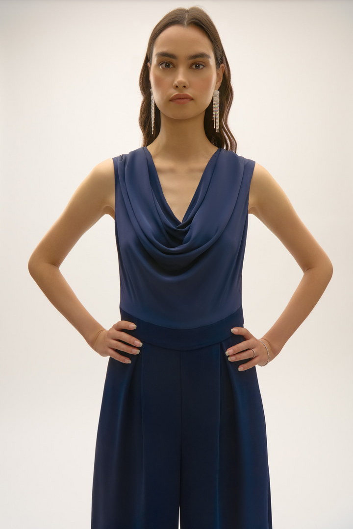 Joseph Ribkoff 252703 Midnight Signature | Satin and Crepe Wide Leg Jumpsuit