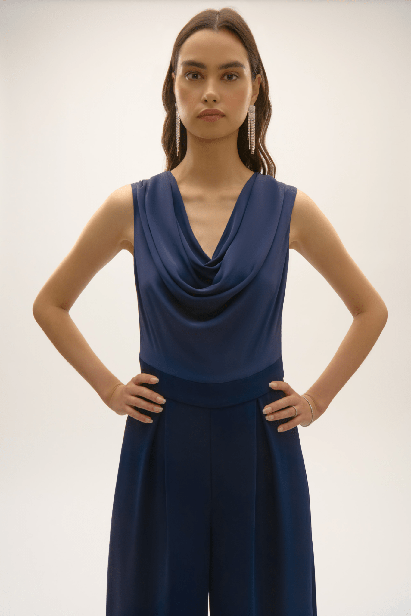 Joseph Ribkoff 252703 Midnight Signature | Satin and Crepe Wide Leg Jumpsuit - Dotique - Joseph Ribkoff