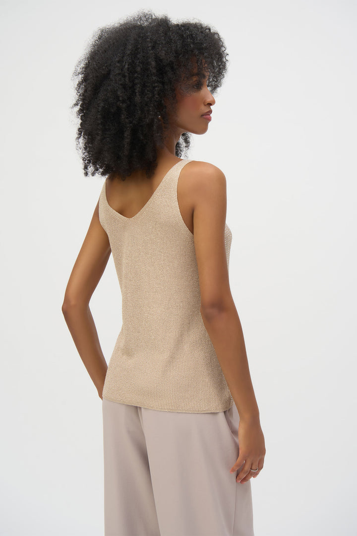 Joseph Ribkoff 252915 Champagne V Neck  Metallic Knitted Camisole with Rhinestones - Dotique