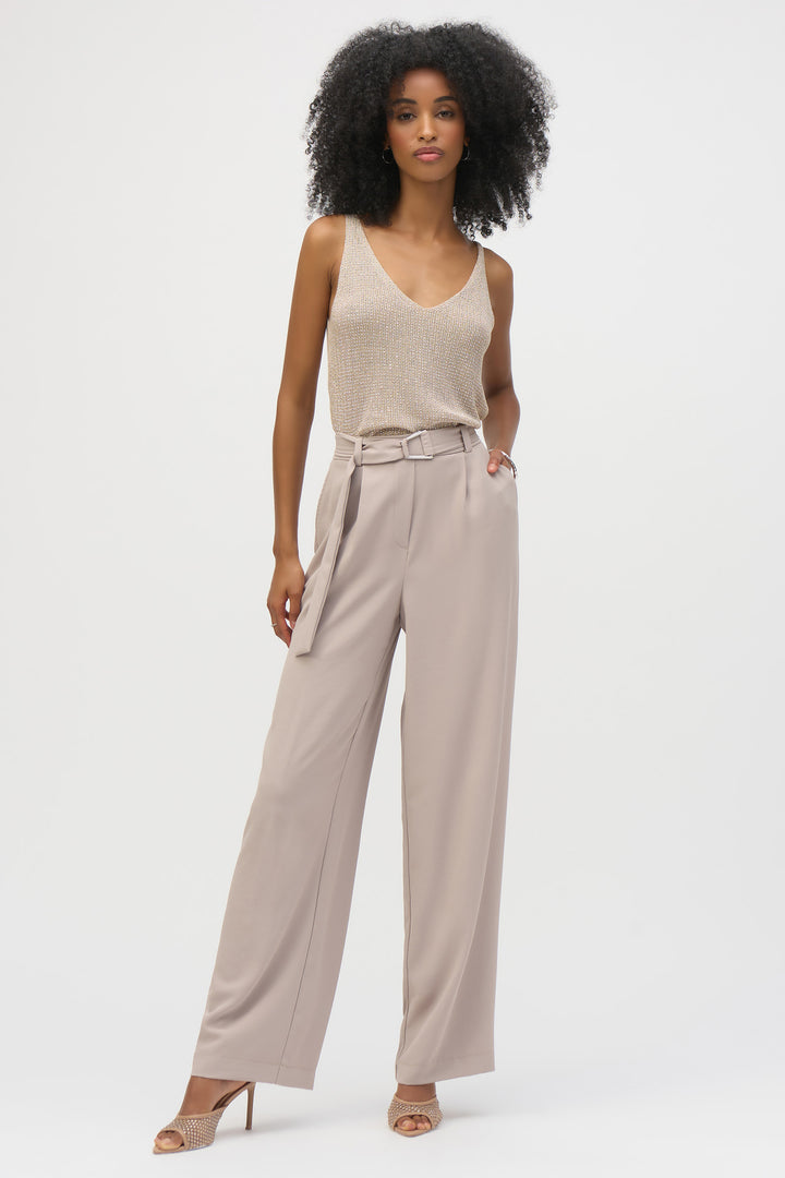 Joseph Ribkoff 252915 Champagne V Neck  Metallic Knitted Camisole with Rhinestones - Dotique