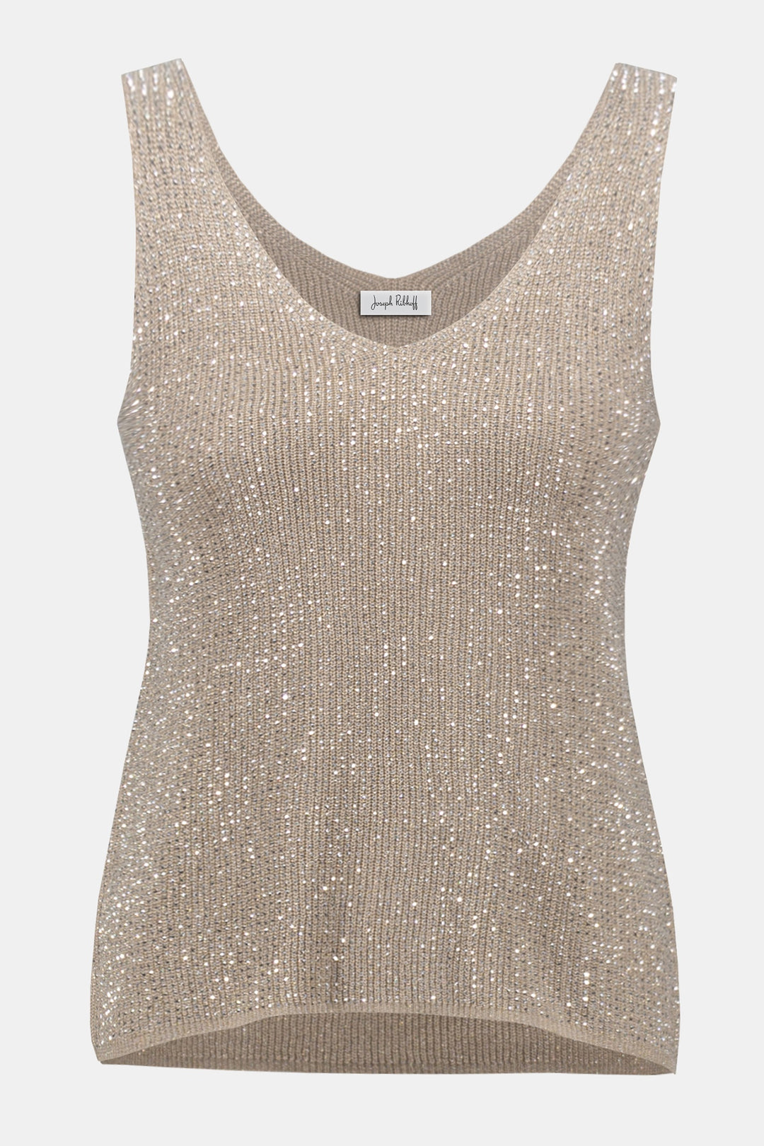 Joseph Ribkoff 252915 Champagne V Neck  Metallic Knitted Camisole with Rhinestones - Dotique