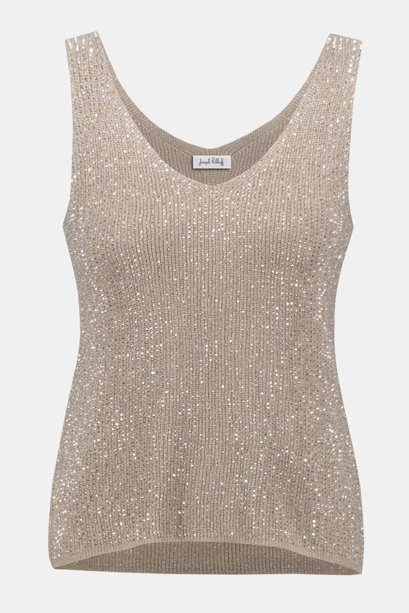 Joseph Ribkoff 252915 Champagne V Neck Metallic Knitted Camisole with Rhinestones - Dotique