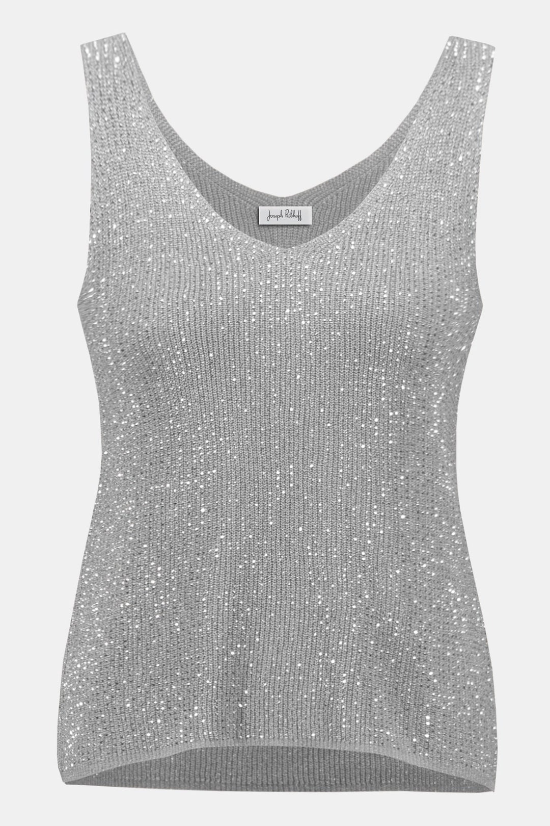 Joseph Ribkoff 252915 Silver V - Neck Metallic Knitted Camisole with Rhinestones - Dotique