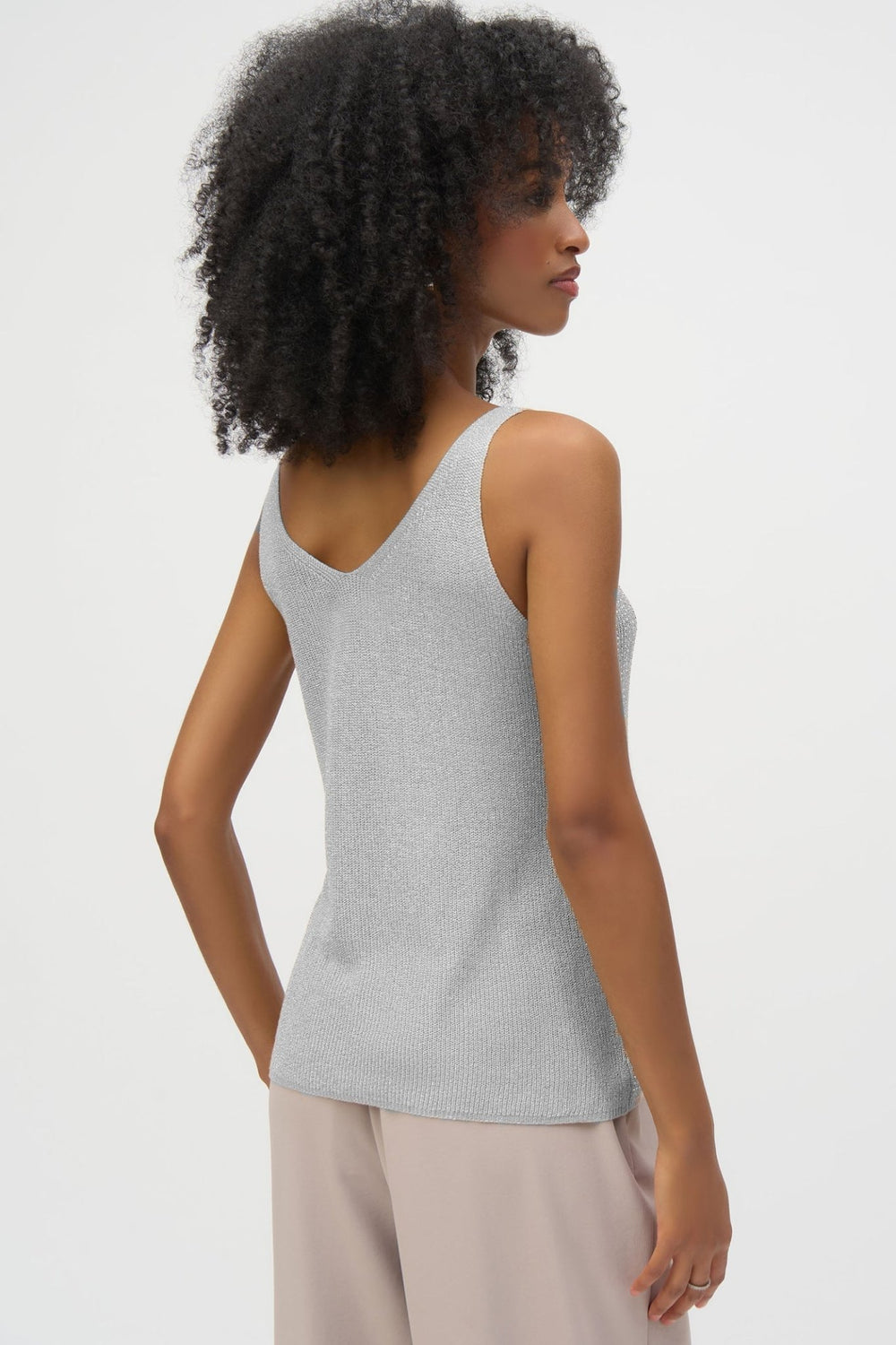 Joseph Ribkoff 252915 Silver V - Neck Metallic Knitted Camisole with Rhinestones - Dotique