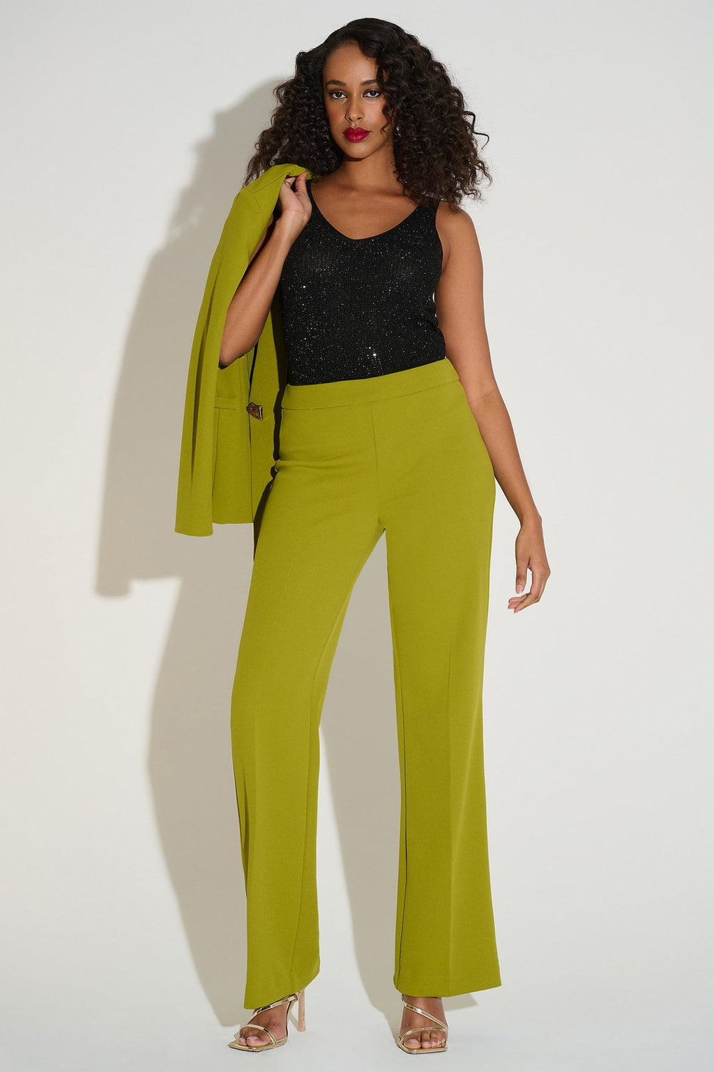 Joseph Ribkoff 252915F25 Black V - Neck Metallic Knitted Camisole with Rhinestones - Dotique - Joseph Ribkoff