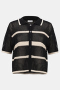 Joseph Ribkoff 252924 Black and Parchment Knitted Short Sleeve Top - Dotique