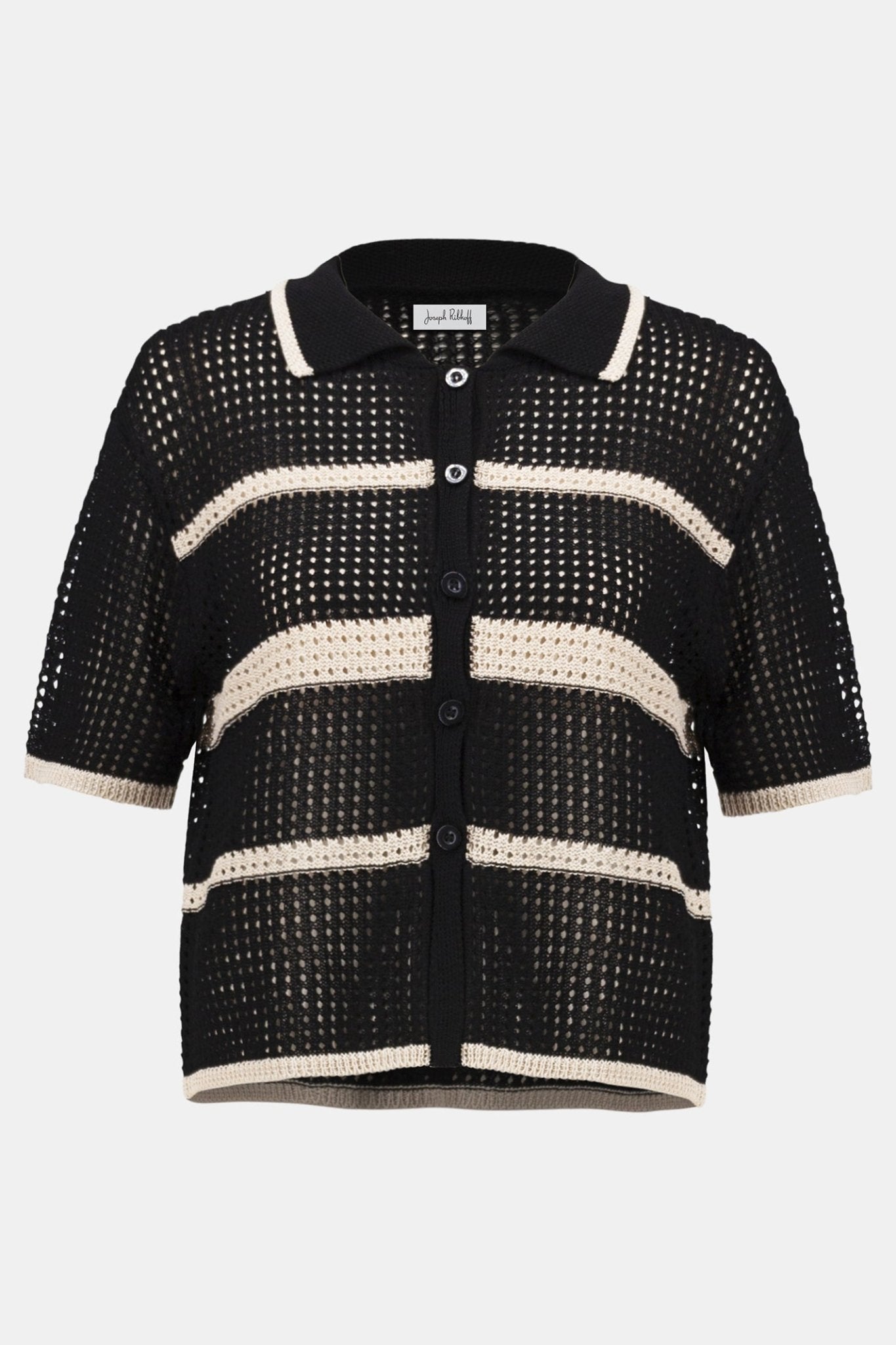 Joseph Ribkoff 252924 Black and Parchment Knitted Short Sleeve Top - Dotique