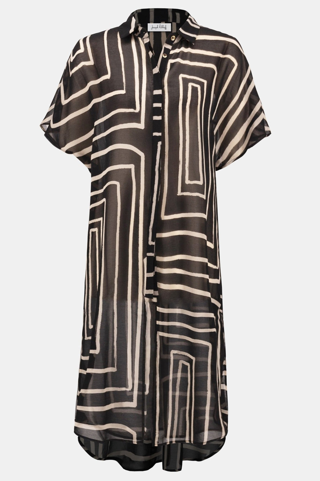 Joseph Ribkoff 252934 Black Beige Chiffon Geometric Print Long Blouse - Dotique