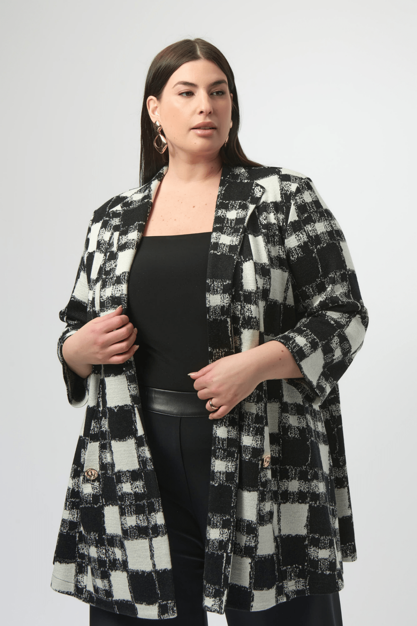 Joseph Ribkoff plaid jacquard A-line jacket with shawl collar – Dotique
