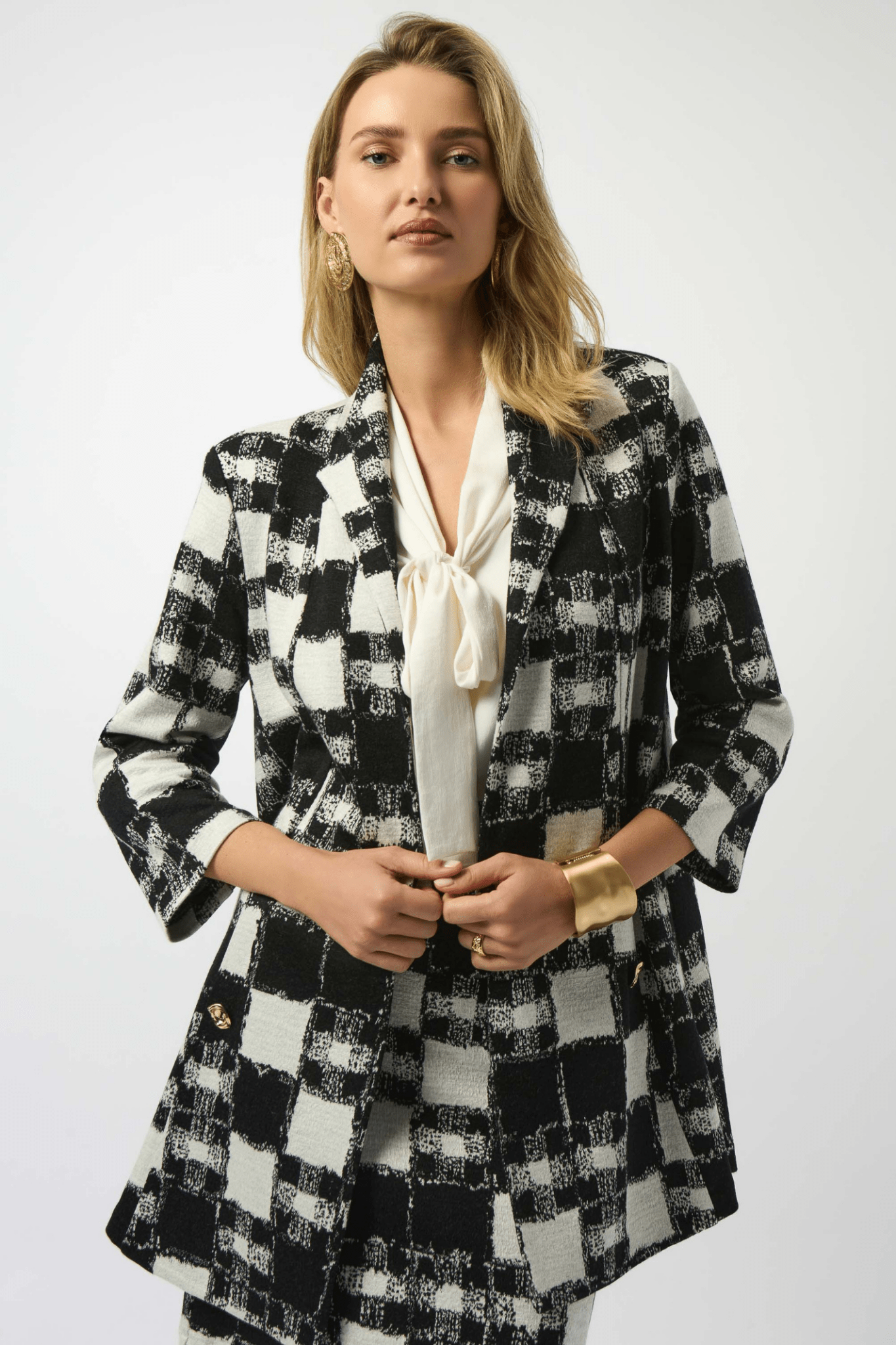 Joseph Ribkoff plaid jacquard A-line jacket with shawl collar – Dotique
