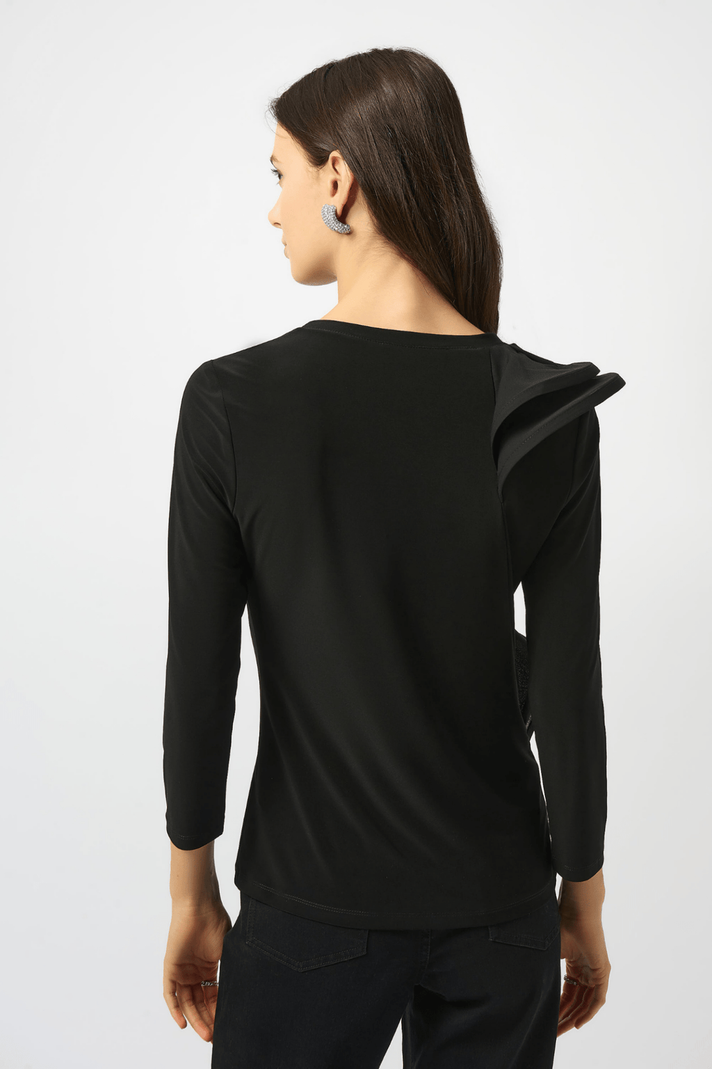 Joseph Ribkoff black silky knit top with georgette ruffle detail – Dotique