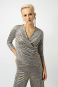 Joseph Ribkoff foiled melange knit wrap top with eyelet detail – Dotique