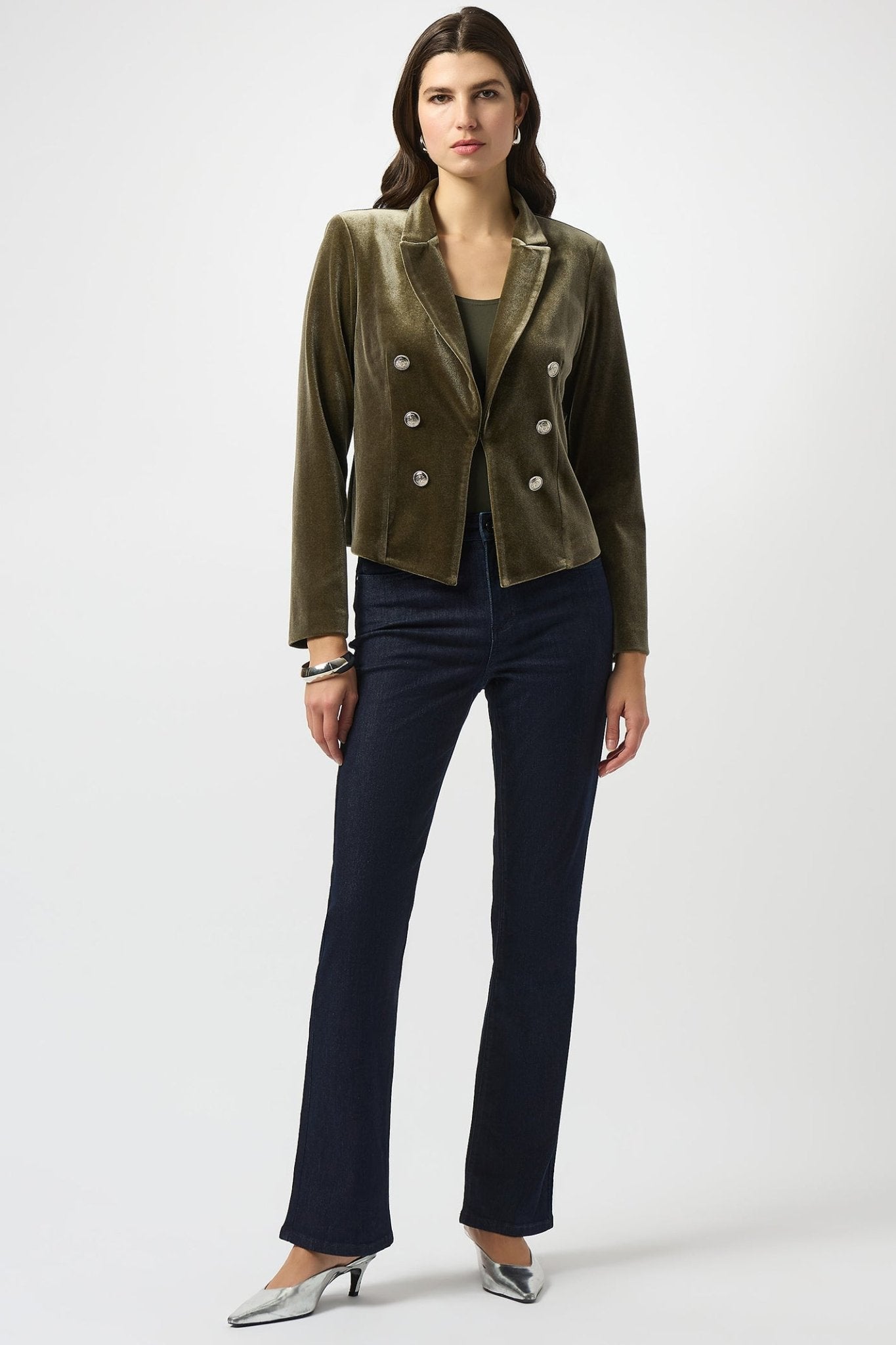 Joseph Ribkoff 253193 Khaki Green Velvet Blazer Jacket - Dotique - Joseph Ribkoff