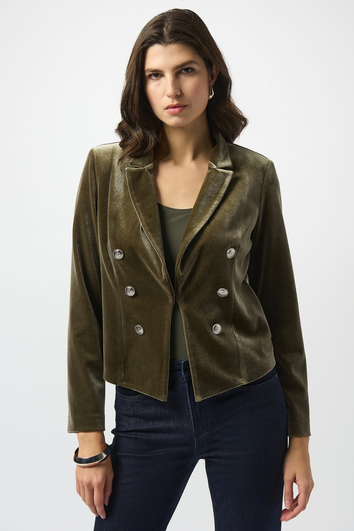 Joseph Ribkoff 253193 Khaki Green Velvet Blazer Jacket - Dotique - Joseph Ribkoff