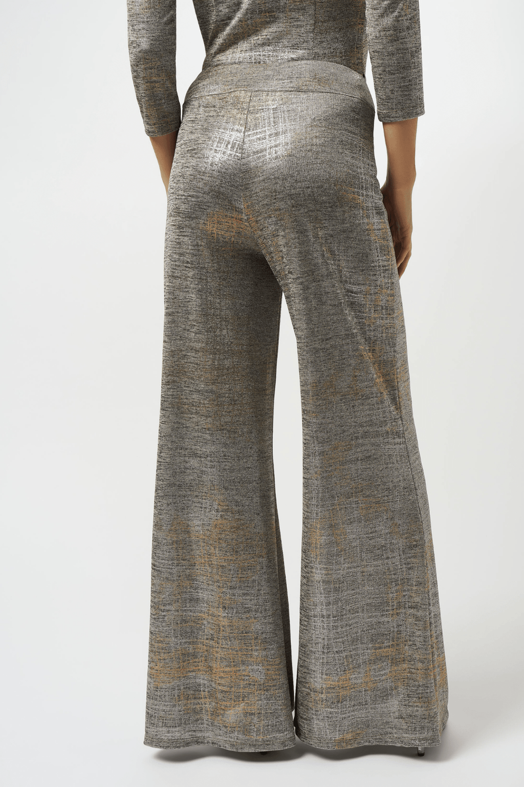Joseph Ribkoff foiled melange knit wide-leg trousers with contour waistband and front pockets

