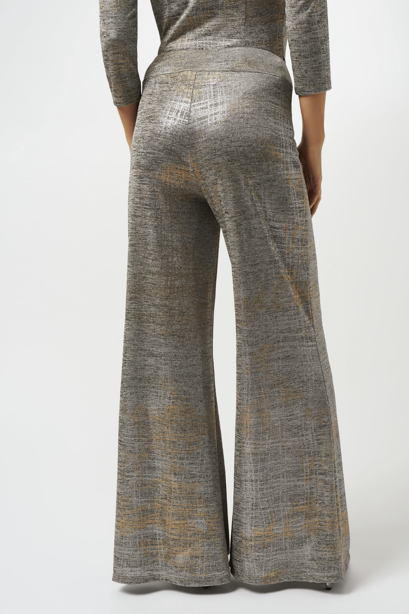 Joseph Ribkoff foiled melange knit wide-leg trousers with contour waistband and front pockets


