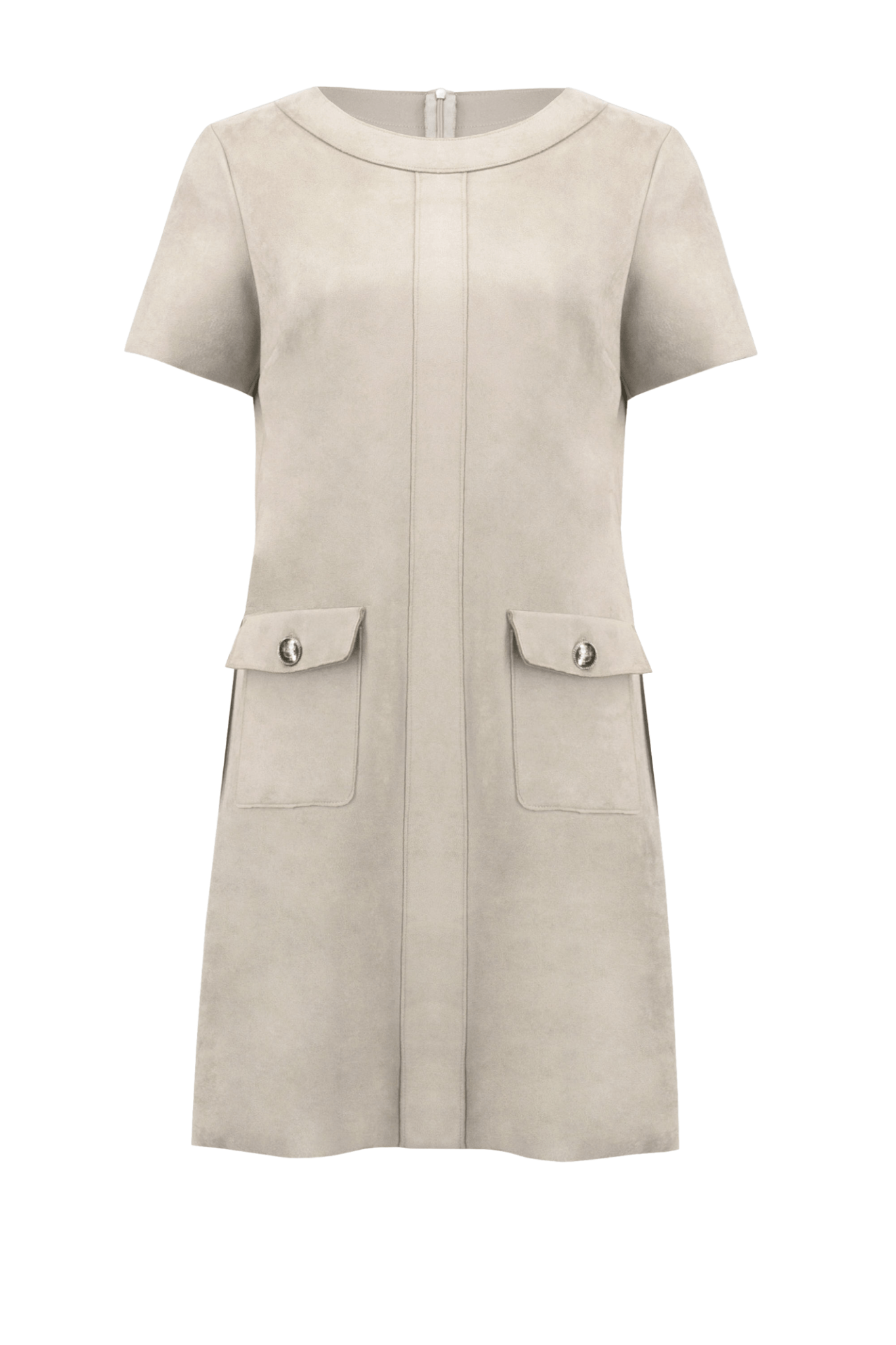 Joseph Ribkoff moonstone scuba suede shift dress with three-quarter sleeves and zip neckline