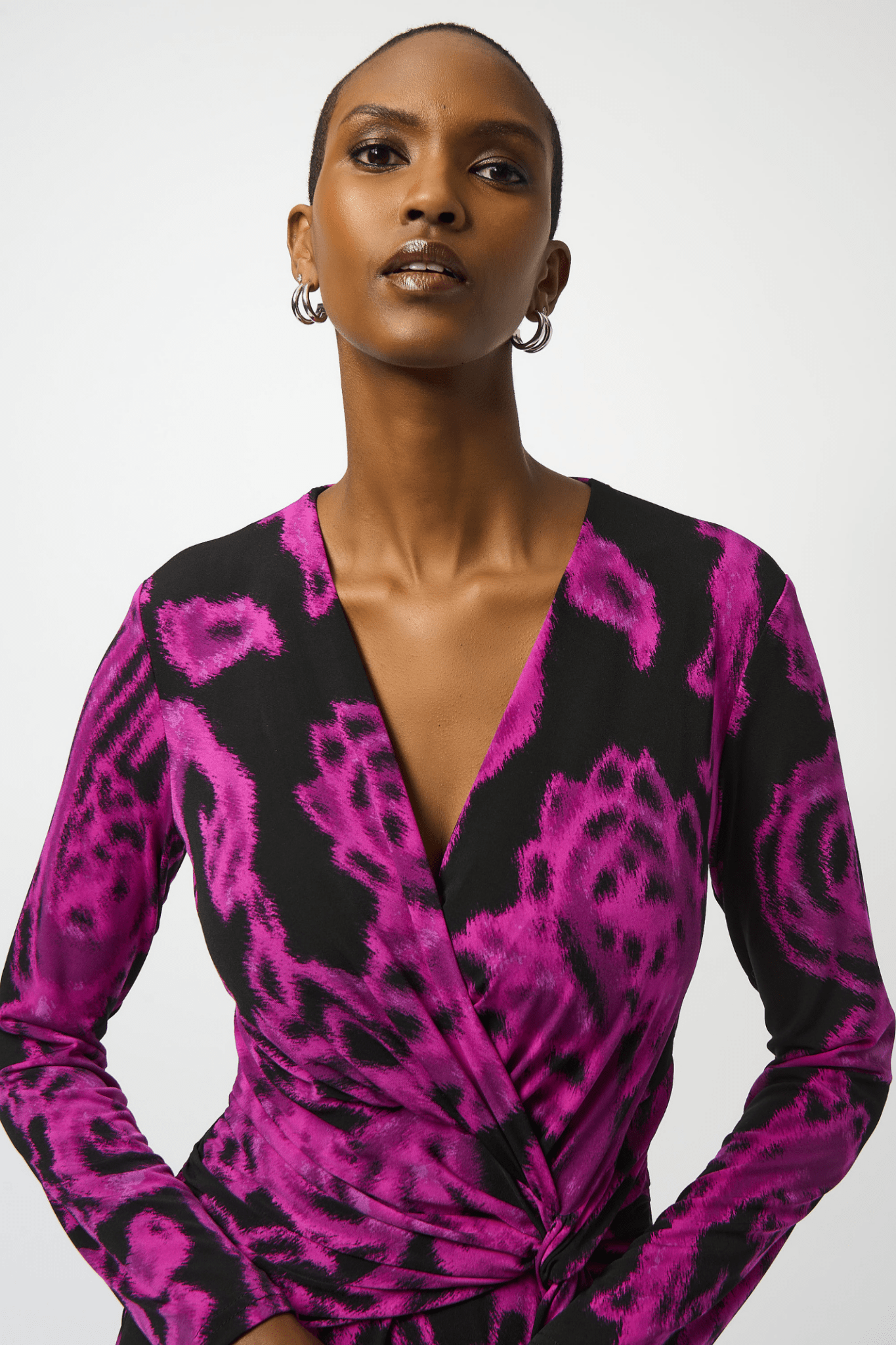 Joseph Ribkoff silky knit paisley wrap dress with long sleeves – Dotique