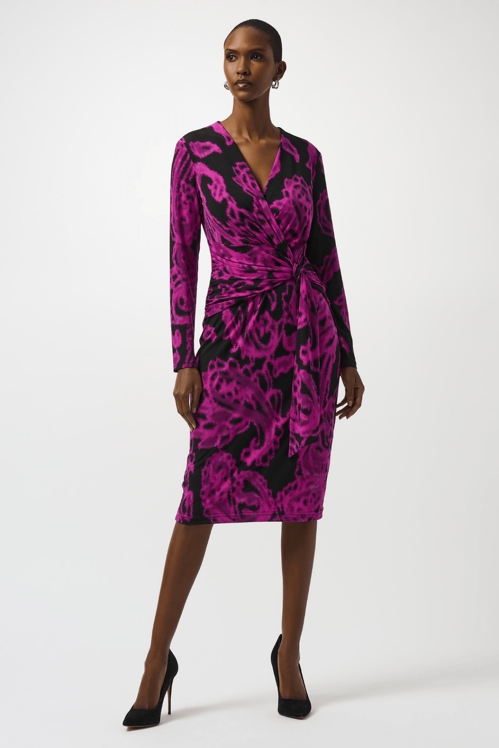 Joseph Ribkoff silky knit paisley wrap dress with long sleeves – Dotique