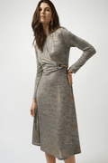 Joseph Ribkoff foiled melange knit fit and flare dress with three-quarter sleeves and V-neckline