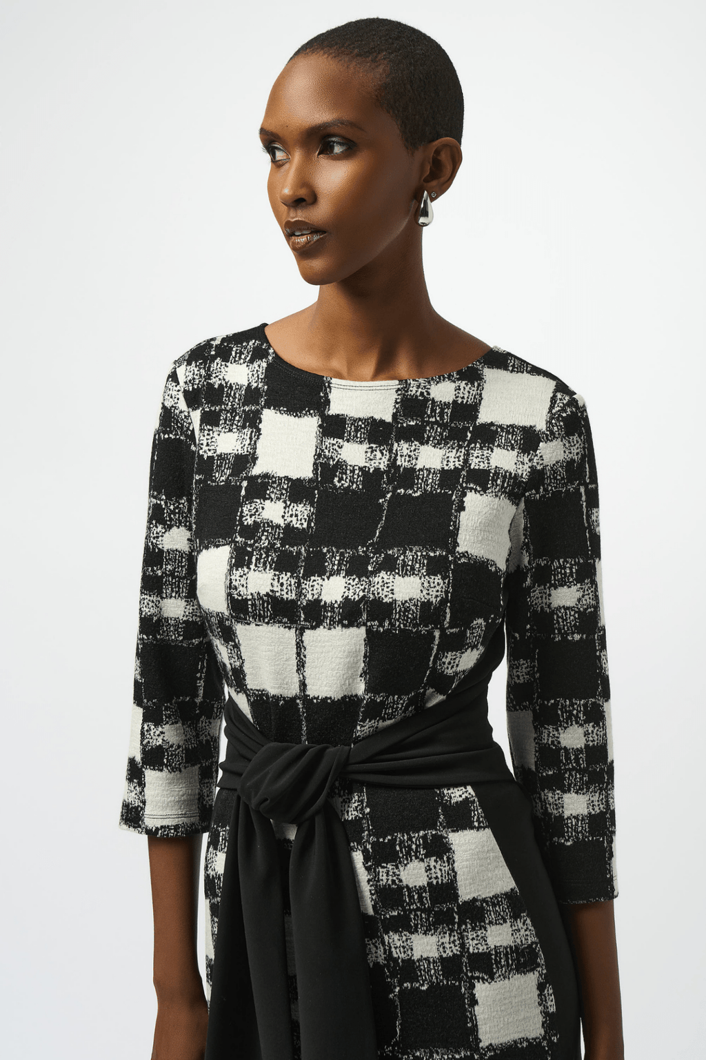 Joseph Ribkoff plaid sweater knit sheath dress with waist sash – Dotique