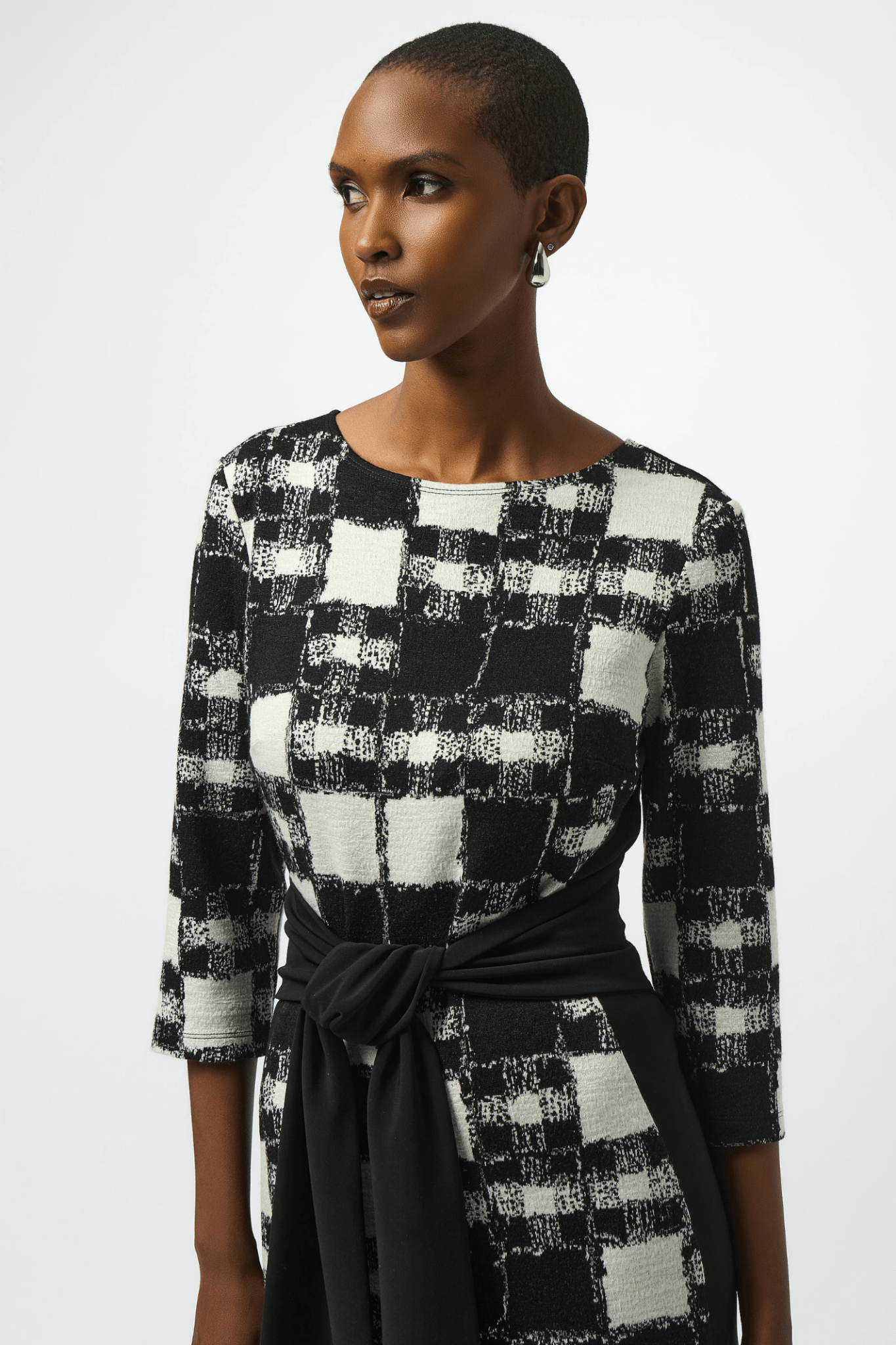 Joseph Ribkoff plaid sweater knit sheath dress with waist sash – Dotique