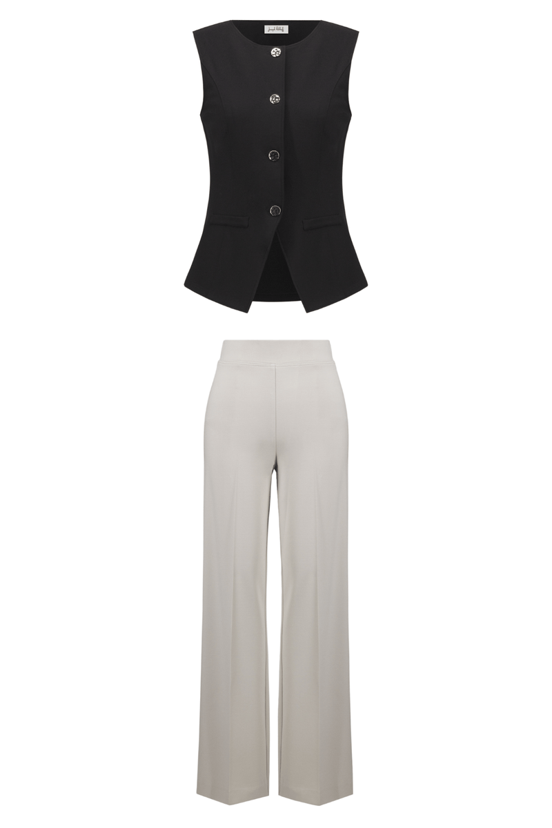 Joseph Ribkoff 253297 Heavy Knit Wide Leg Pull-On Pants Moonstone