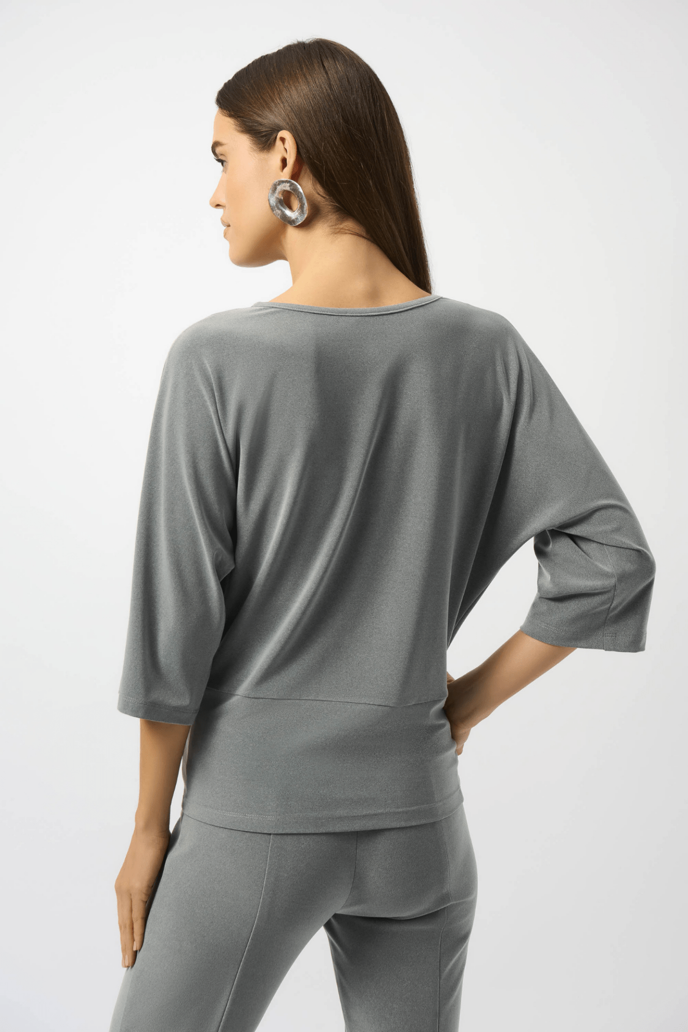 Joseph Ribkoff melange silky knit top with scoop neck and waist knot – Dotique