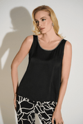 Joseph Ribkoff black satin sleeveless top with rhinestone neckline – Dotique