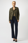 Joseph Ribkoff avocado faux suede moto jacket with gunmetal zip – Dotique