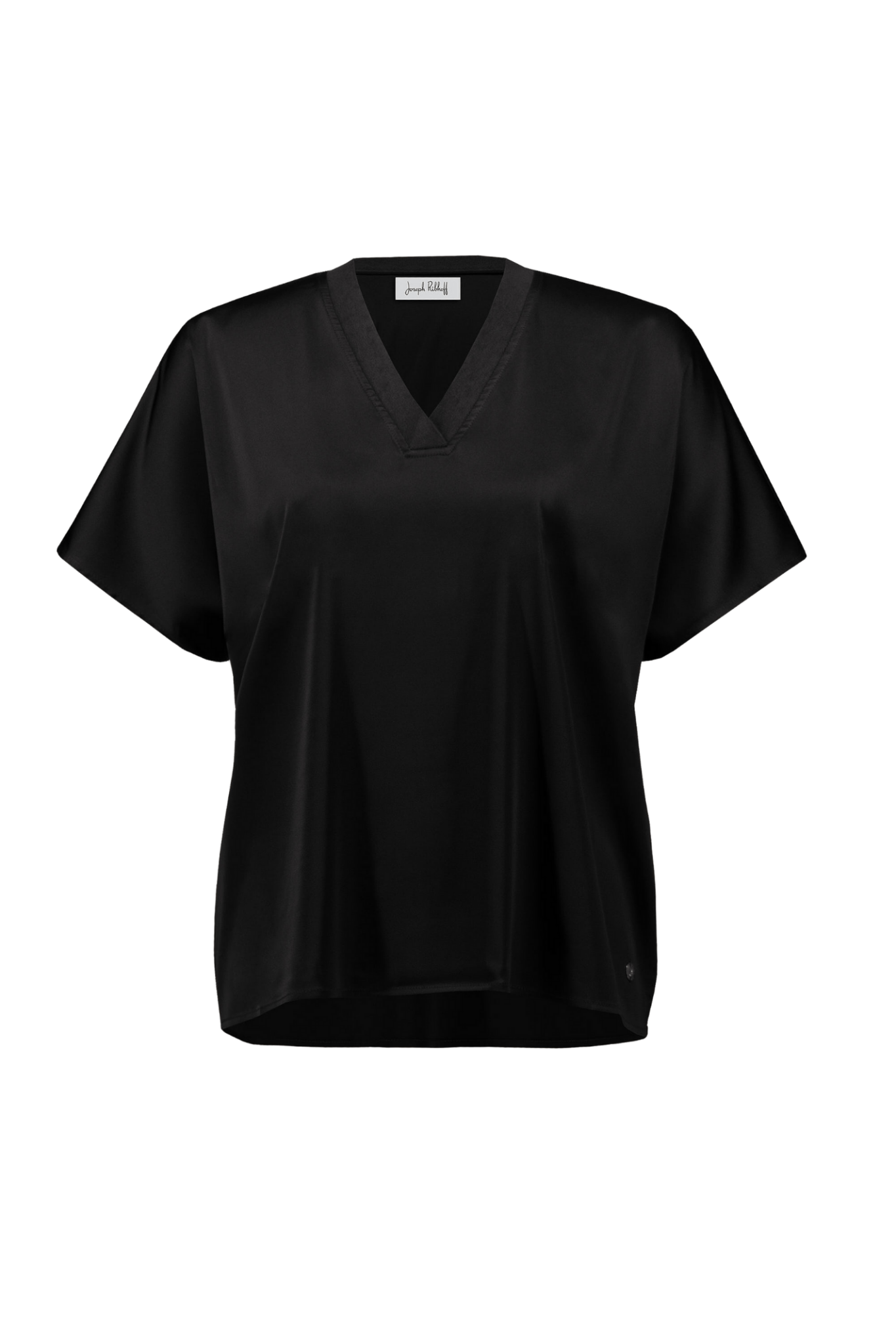Joseph Ribkoff black satin v-neck boxy top with ribbed trim – Dotique