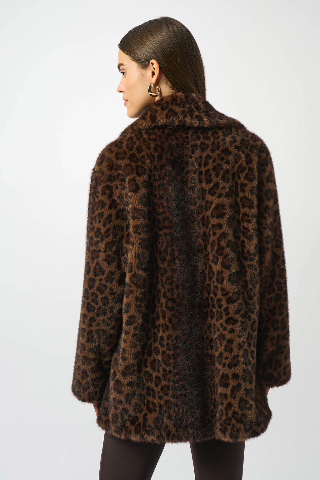 Joseph Ribkoff 253937 Leopard Print Faux Fur Coat Brown/Black at Dotique