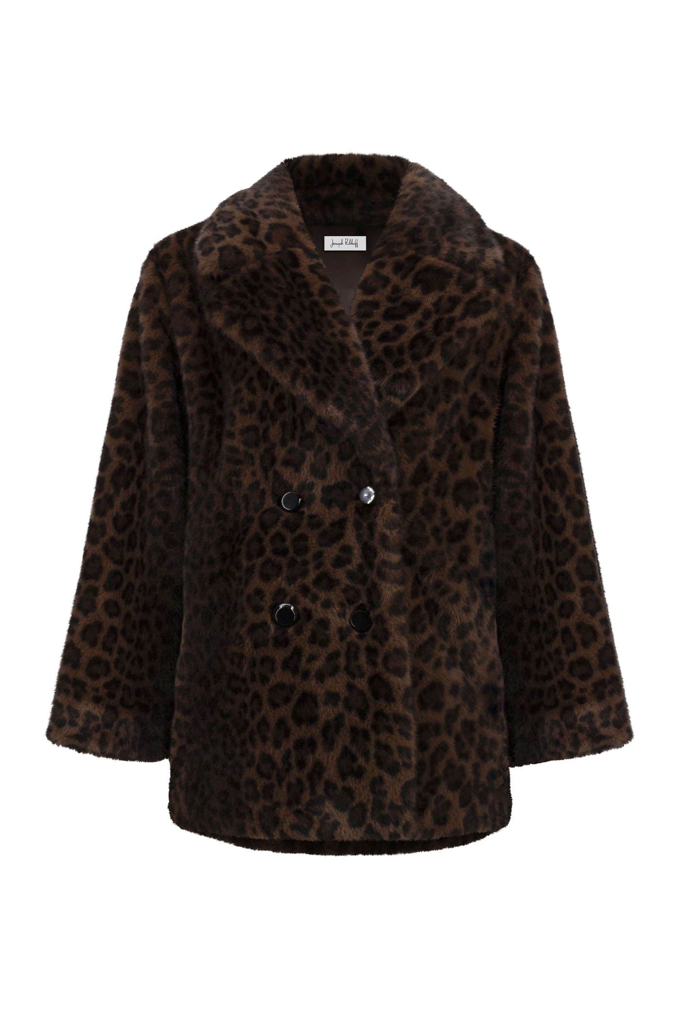 Joseph Ribkoff 253937 Leopard Print Faux Fur Coat Brown/Black at Dotique