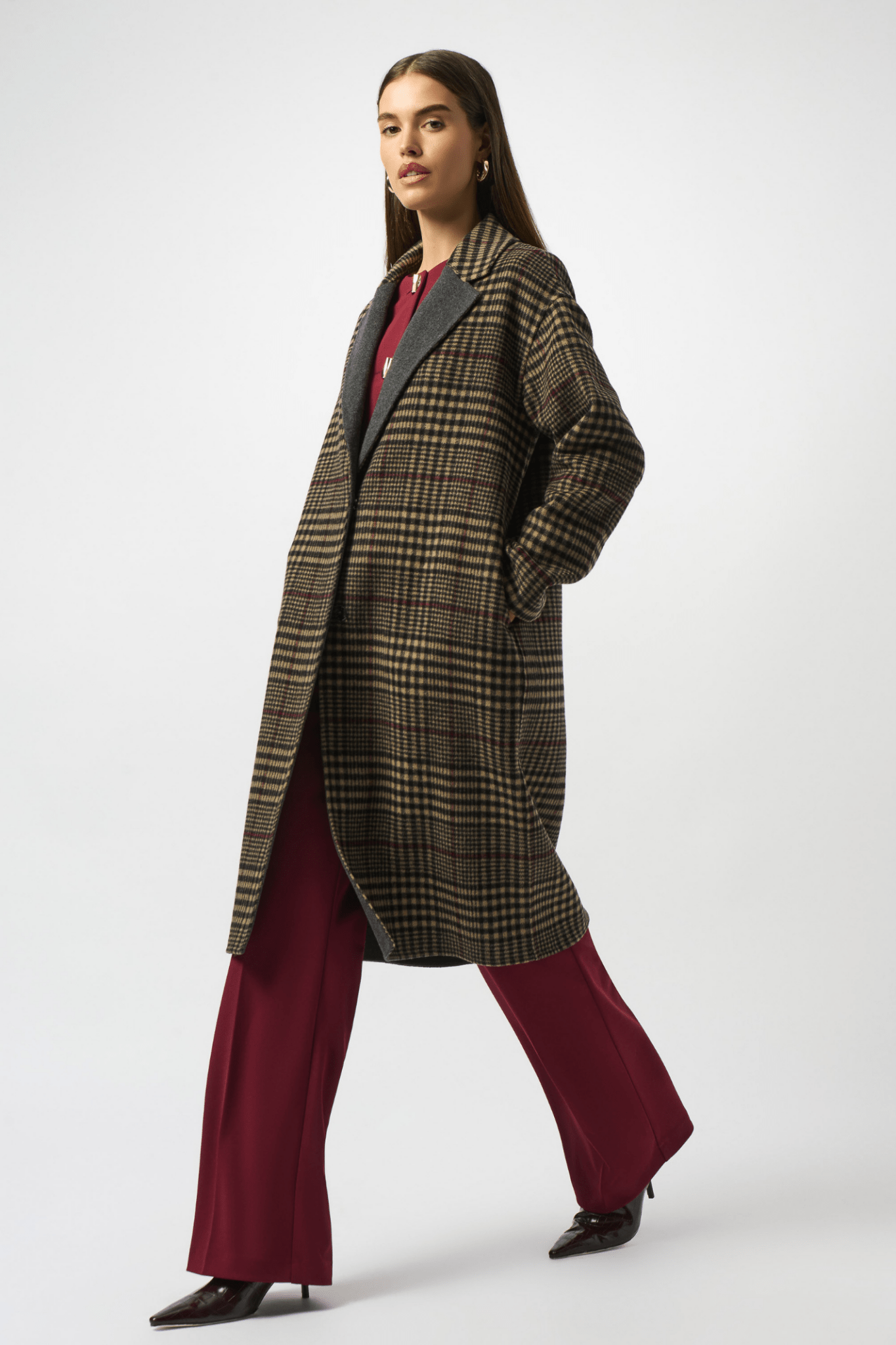 Joseph Ribkoff Camel Wool Plaid Coat with Snap Closure – Dotique