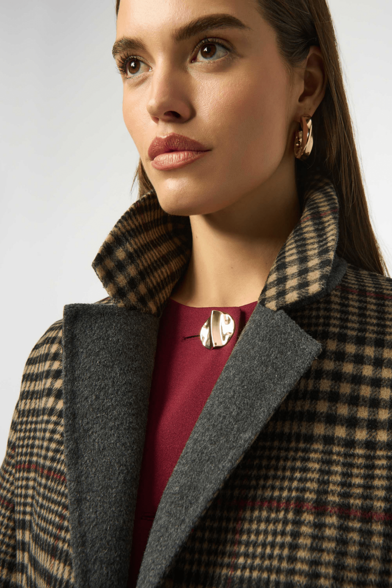 Joseph Ribkoff Camel Wool Plaid Coat with Snap Closure – Dotique