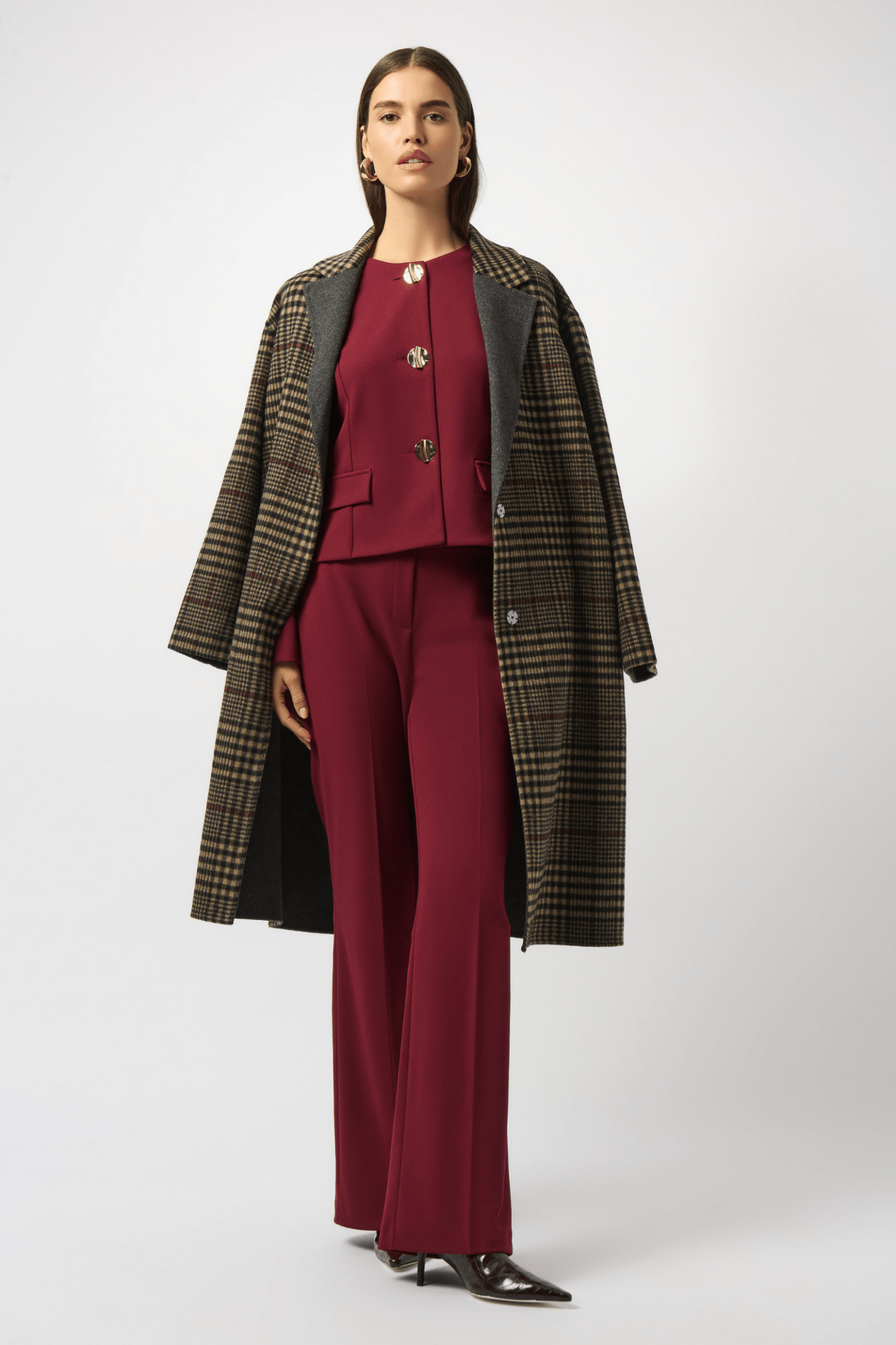 Joseph Ribkoff Camel Wool Plaid Coat with Snap Closure – Dotique