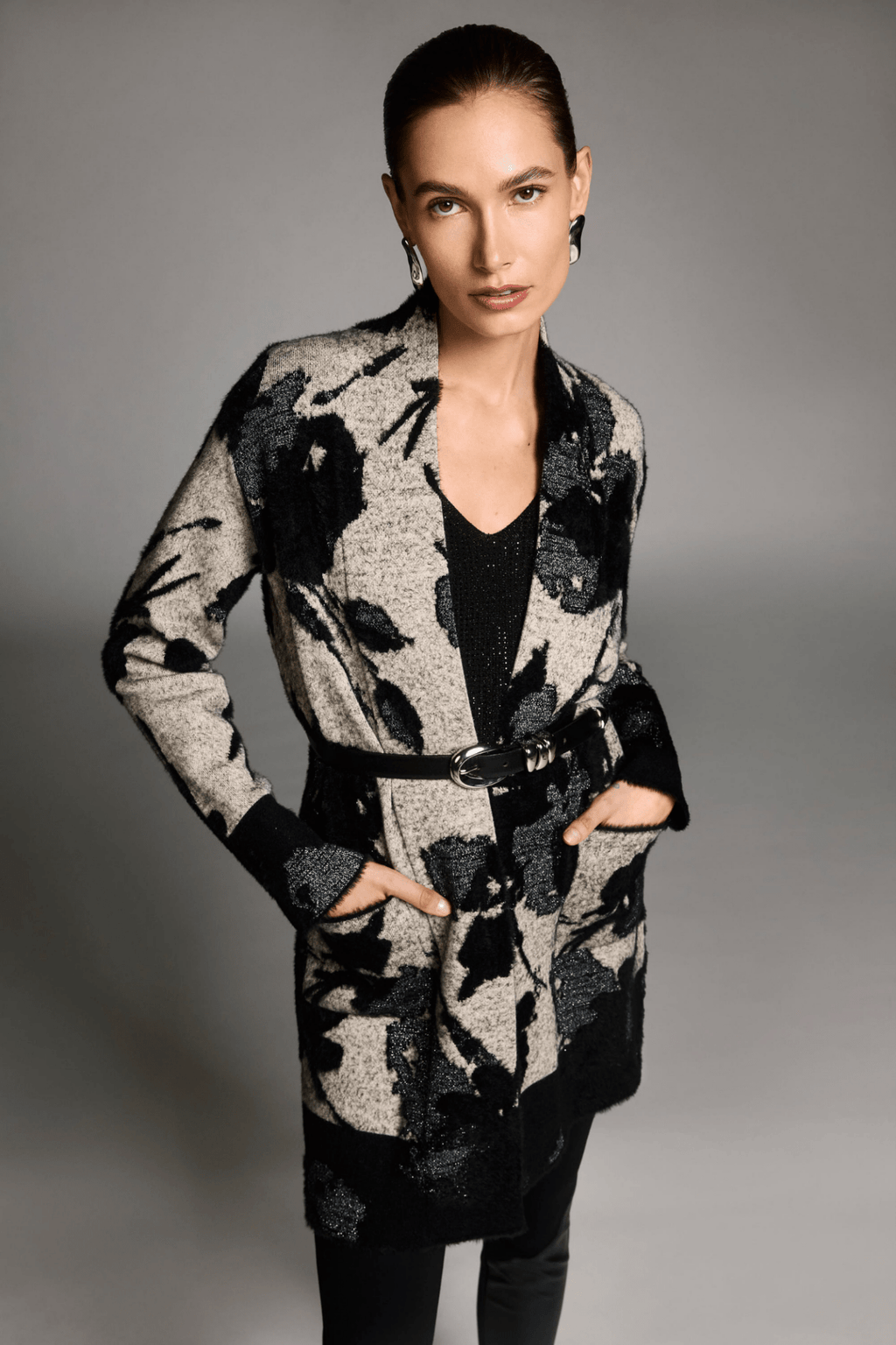 Joseph Ribkoff abstract jacquard long cardigan with boxy silhouette – Dotique