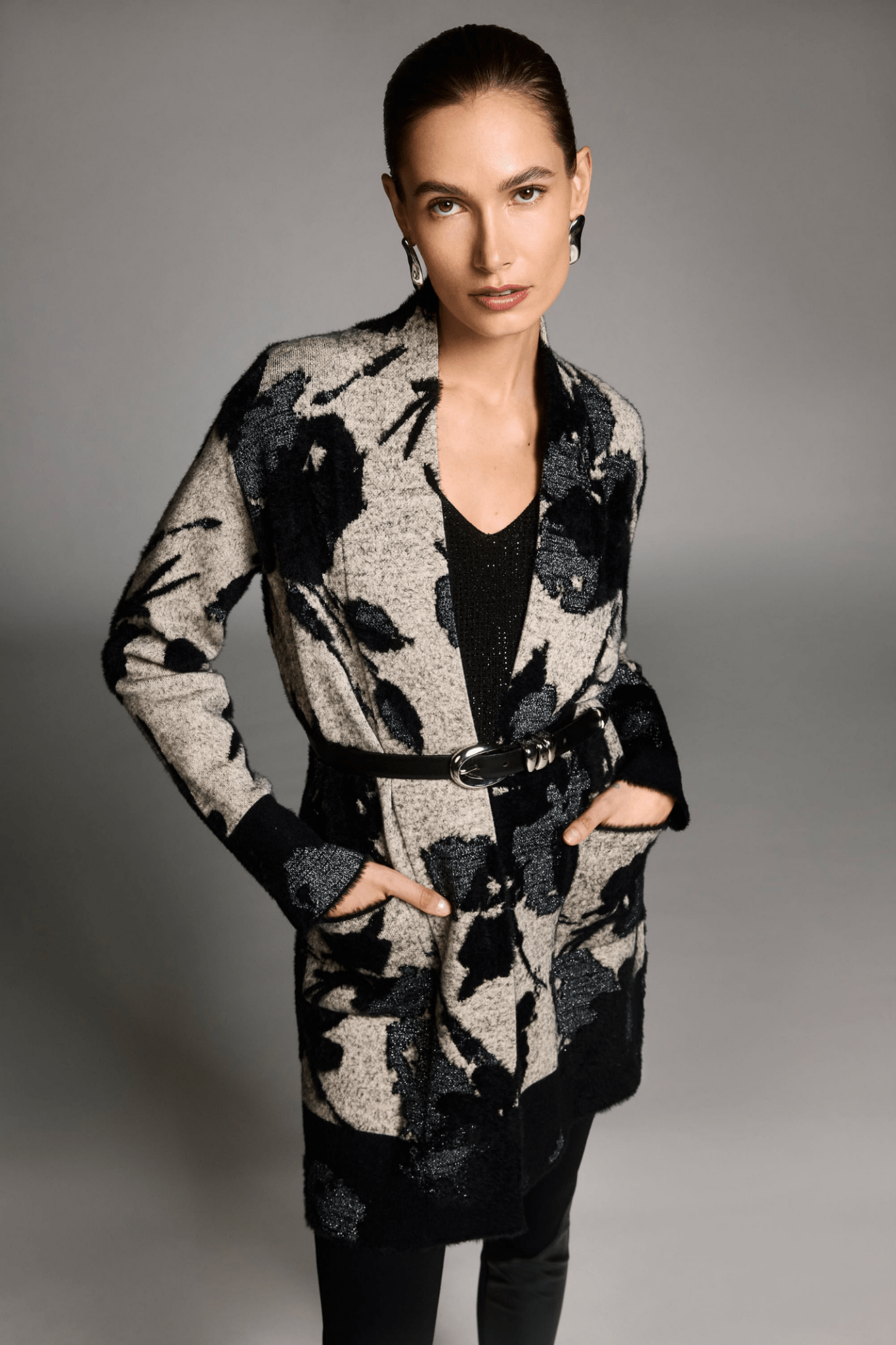 Joseph Ribkoff abstract jacquard long cardigan with boxy silhouette – Dotique