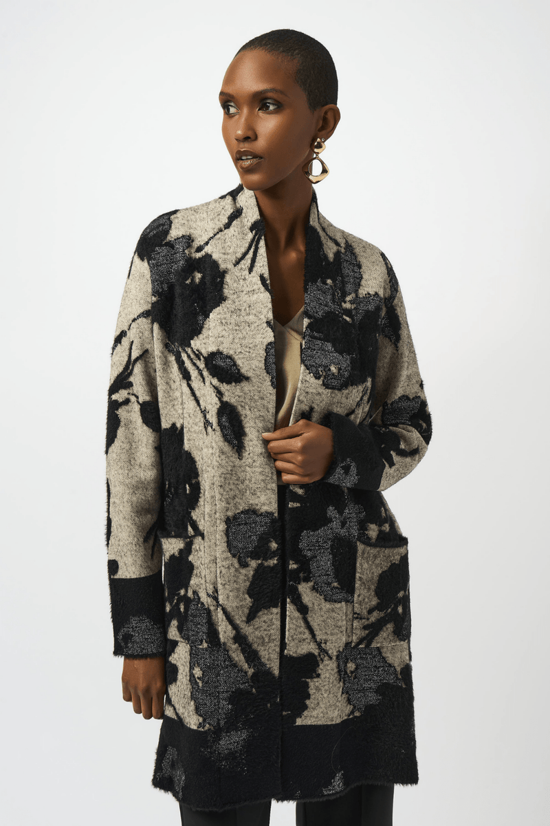 Joseph Ribkoff 253956 Abstract Jacquard Sweater Knit Long Cardigan