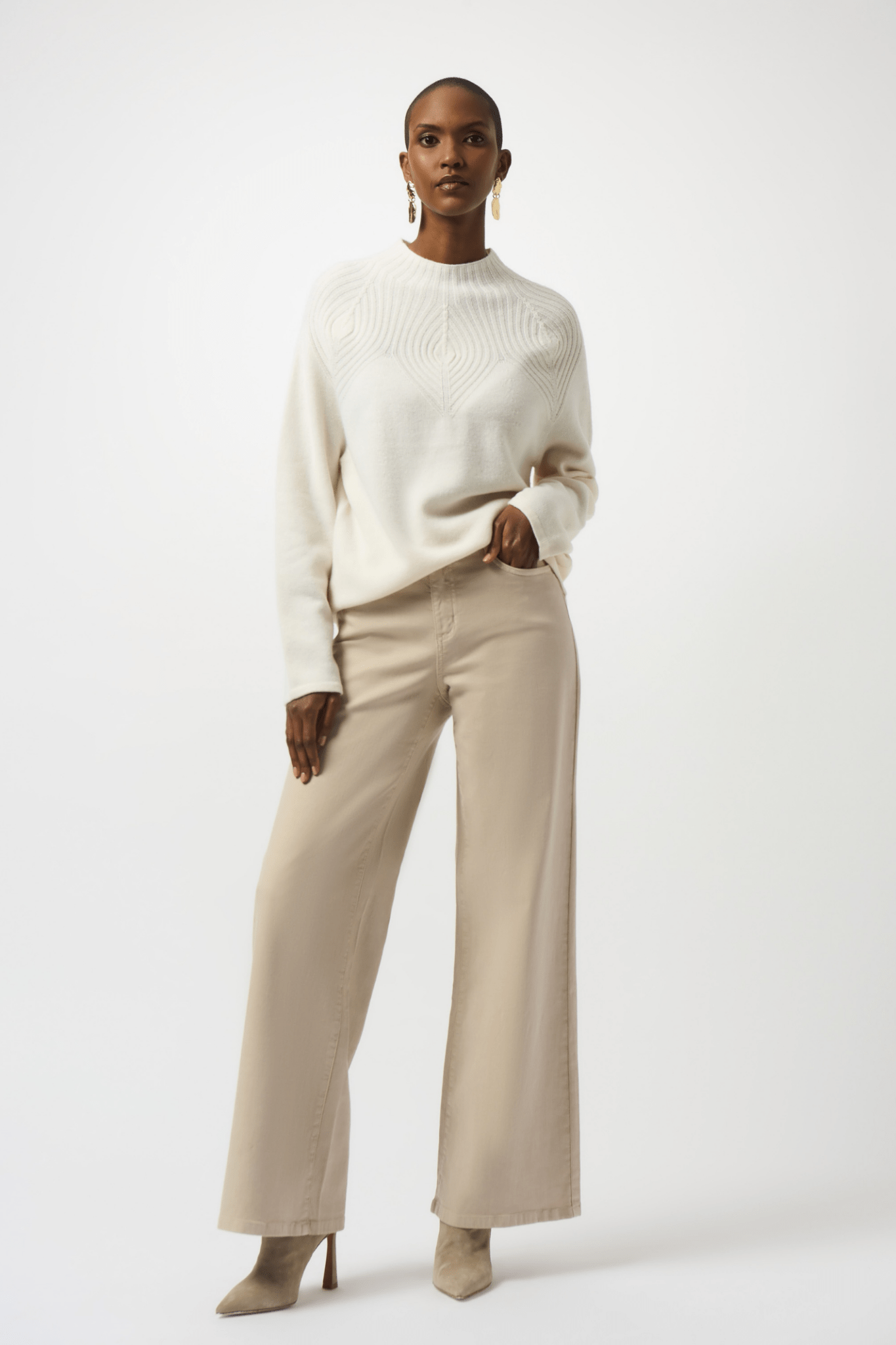 Joseph Ribkoff winter white wool blend sweater with placement stitch detail and relaxed fit