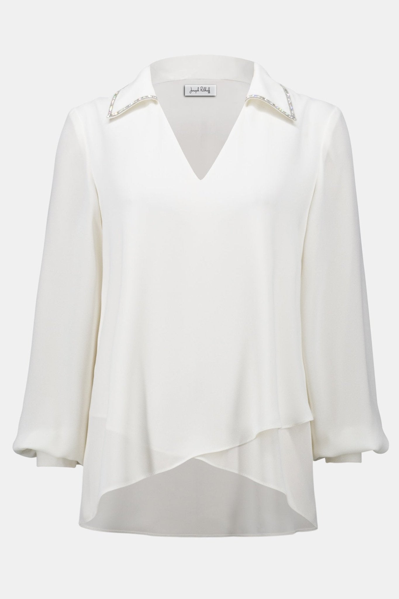 Joseph Ribkoff 254141 Winter White Diamante Collar V - Neck Blouse - Dotique - Joseph Ribkoff