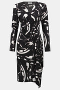 Joseph Ribkoff 254190 Black Brushstroke Print Faux Wrap Dress - Dotique - Joseph Ribkoff