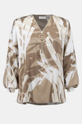 Joseph Ribkoff 254193 Beige Abstarct Print Zip Neck Blouse - Dotique - Joseph Ribkoff